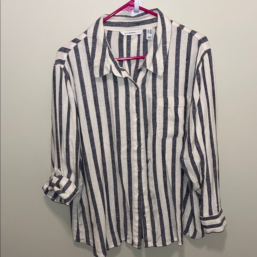 Isaac Mizrahi Black and Cream Striped Shirt